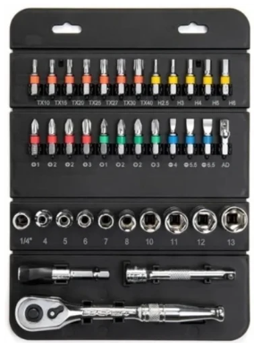 סט ביטים + בוקסות 37 חלקים 1/4" במארז מתקפל דגם 022041