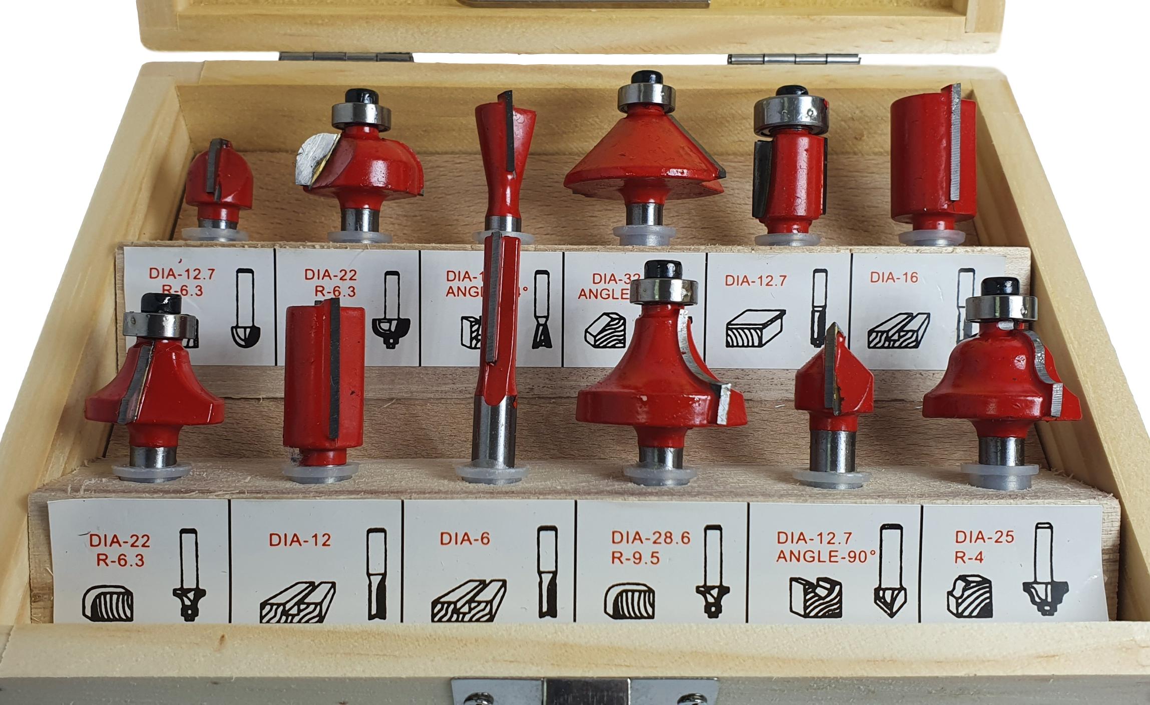 סט 12 כרסומים לרוטר/טרימר קנה 1/4"