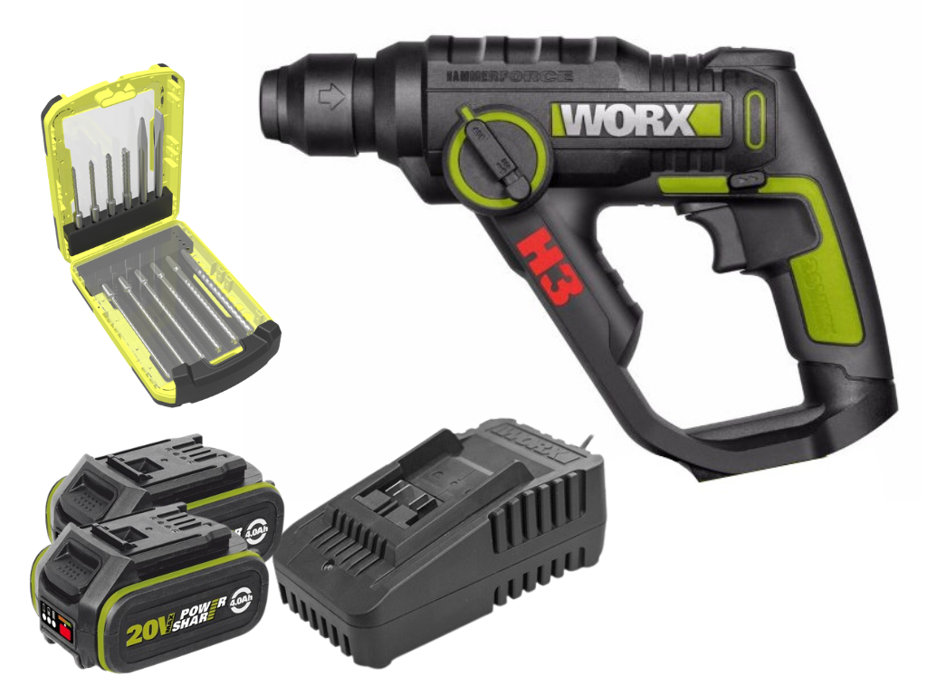 פטישון קומפקטי 20V ללא פחמים + פוטר נוסף דגם WU380S + 2 סוללות 4Ah ומטען בתיק