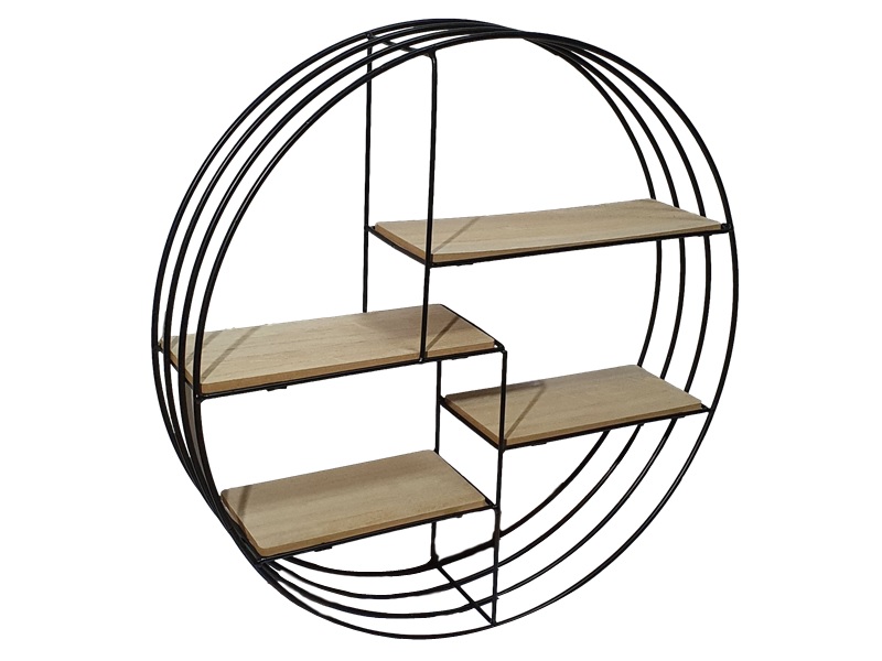סט 4 מדפי עץ בשילוב ברזל עם מסגרת עגולה